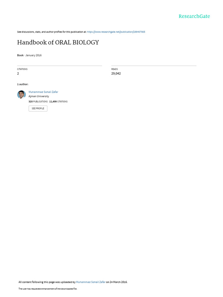 Handbook of ORAL BIOLOGY | PDF | Dental Degree | Human Tooth