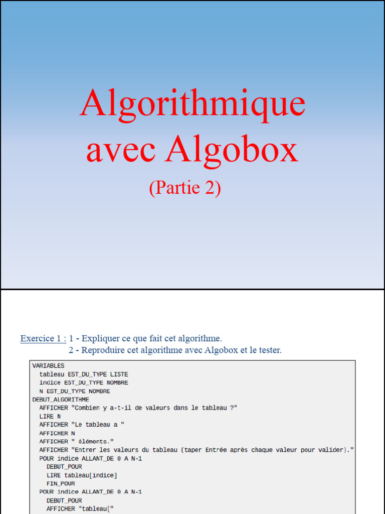 Exercices Algorithmiques avec Algobox | PDF