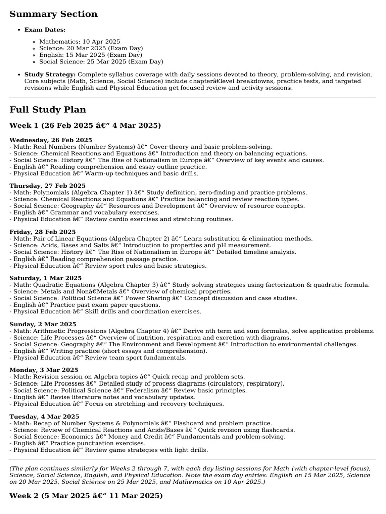 final_study_plan_20250225_020634 | PDF | Algebra | Mathematics