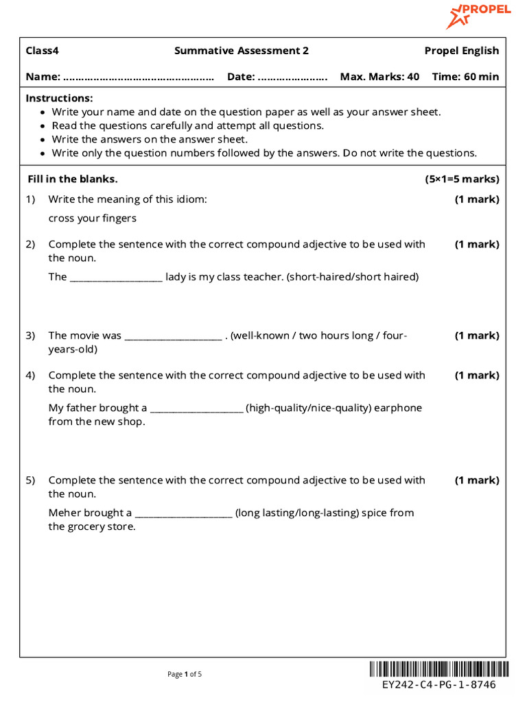 Class4 - Propel English - EOY 8746 | PDF | Verb | Grammar