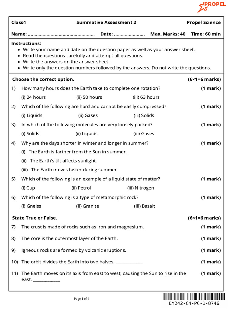 Class4 - Propel Science - EOY 8746 | PDF | Earth | Rock (Geology)