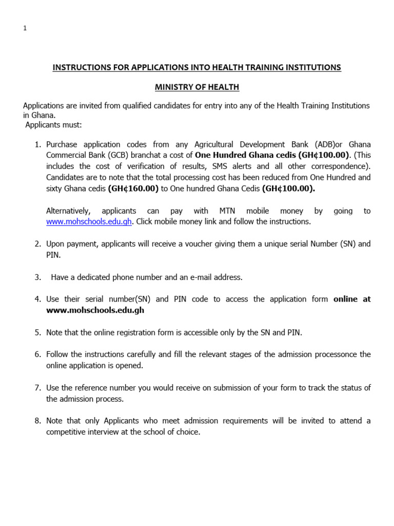 Ghana Health Training Application Guide | PDF | Bachelor Of Science ...
