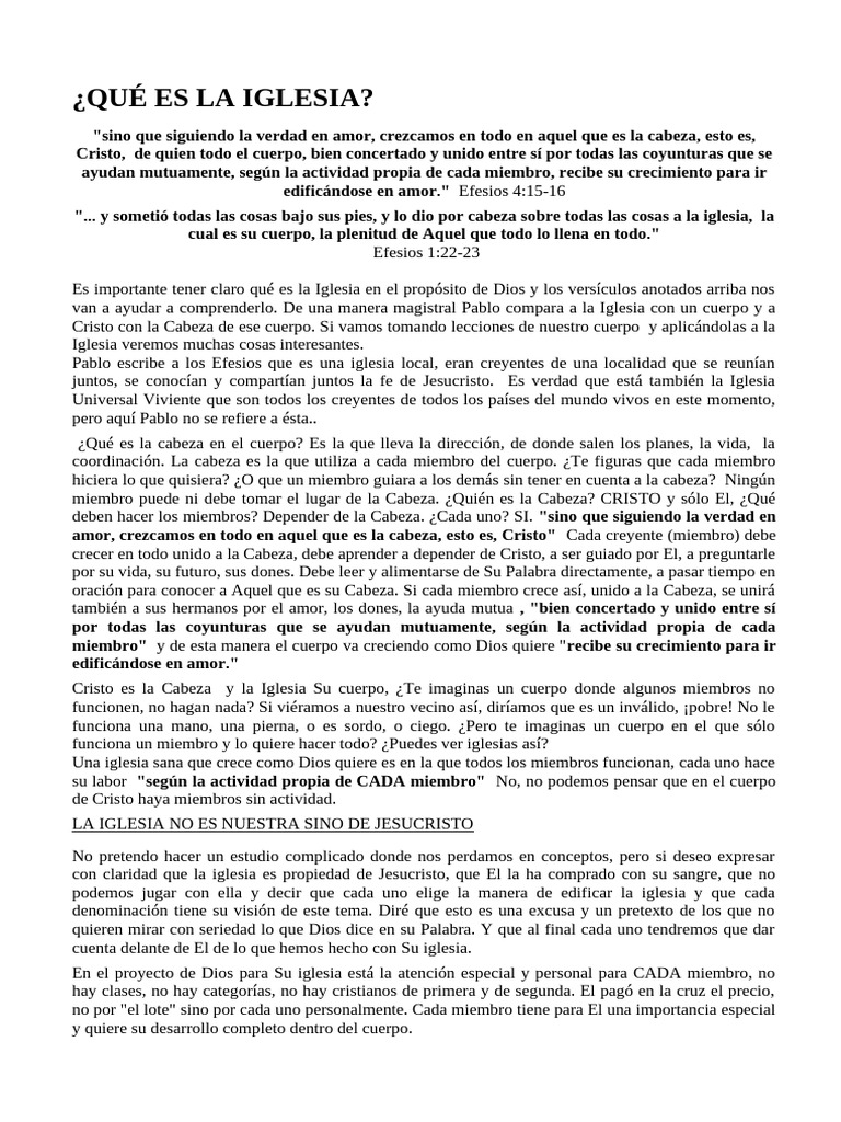 Qué Es La Iglesia | PDF | Cristo (título) | Iglesia cristiana