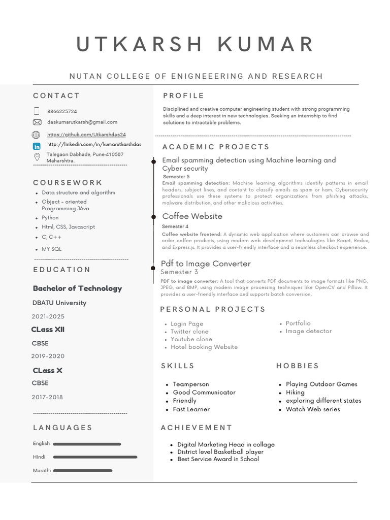 Computer Engineering Student Resume | PDF | World Wide Web | Internet & Web