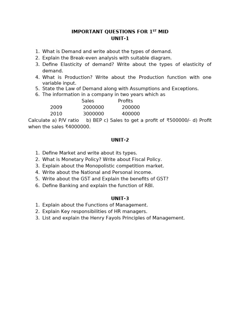 Eem Imp Ques For I Mid | PDF
