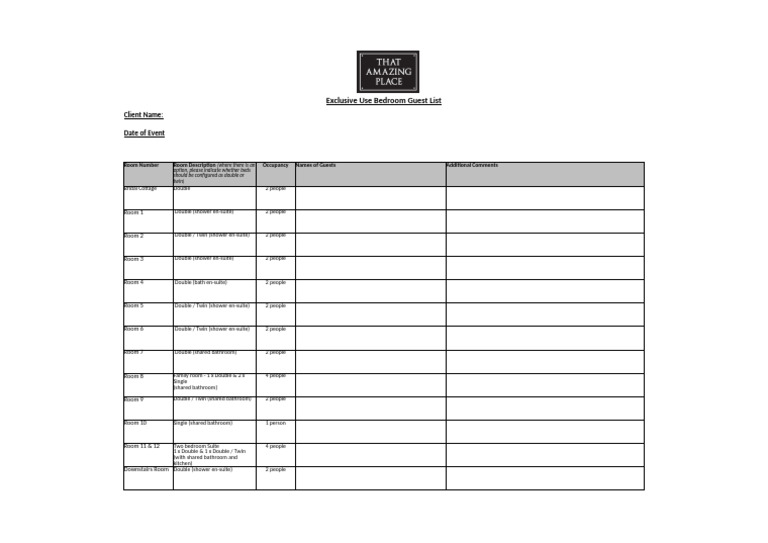 Exclusive Use Guest List Template | PDF