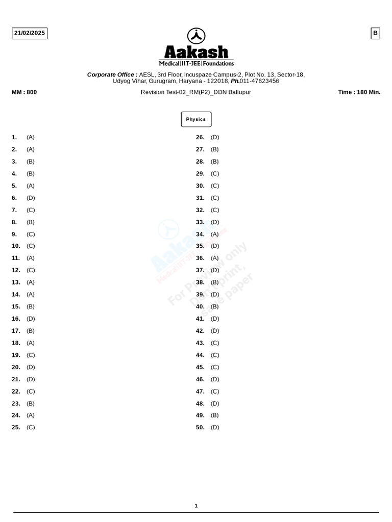 Rts-02 Rm(p2) Answer Key | PDF | Chemistry | Physical Sciences