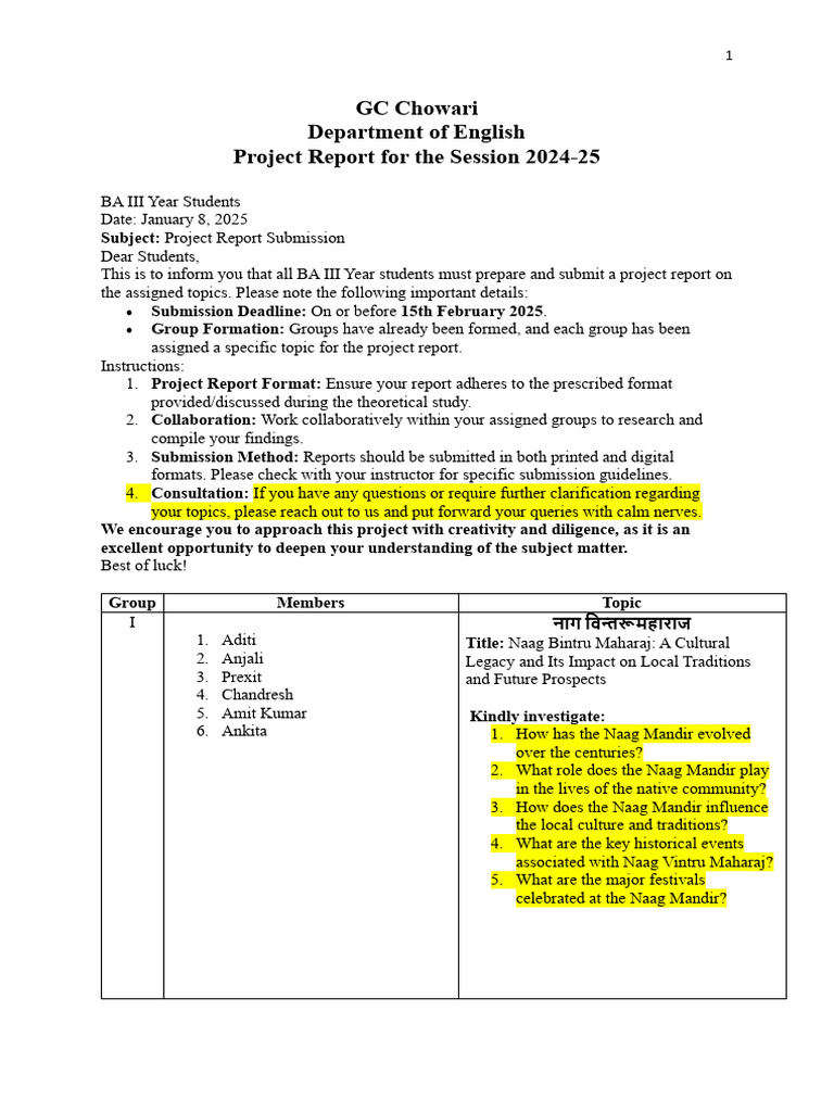 BA III Year Project Report Guidelines | PDF