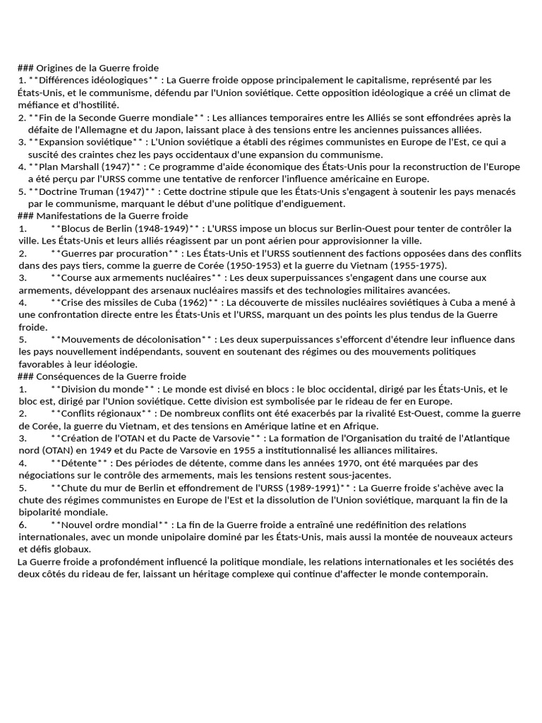Origines et conséquences de la Guerre froide | PDF | Guerre froide ...