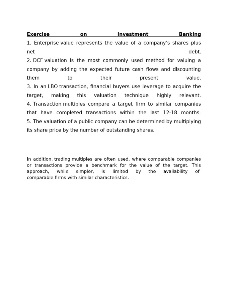Investment Banking Valuation Methods | PDF