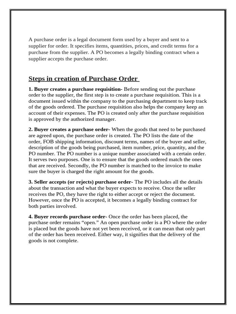 Brief About Purchase Order | PDF | Point Of Sale | Supply Chain