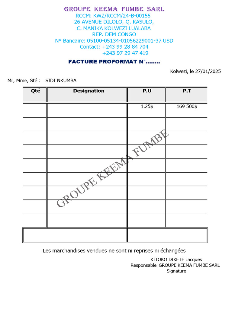 Facture Proforma - GROUPE KEEMA FUMBE SARL | PDF