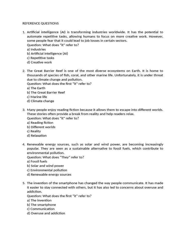 Reference Questions on Various Topics | PDF | Energy Development ...