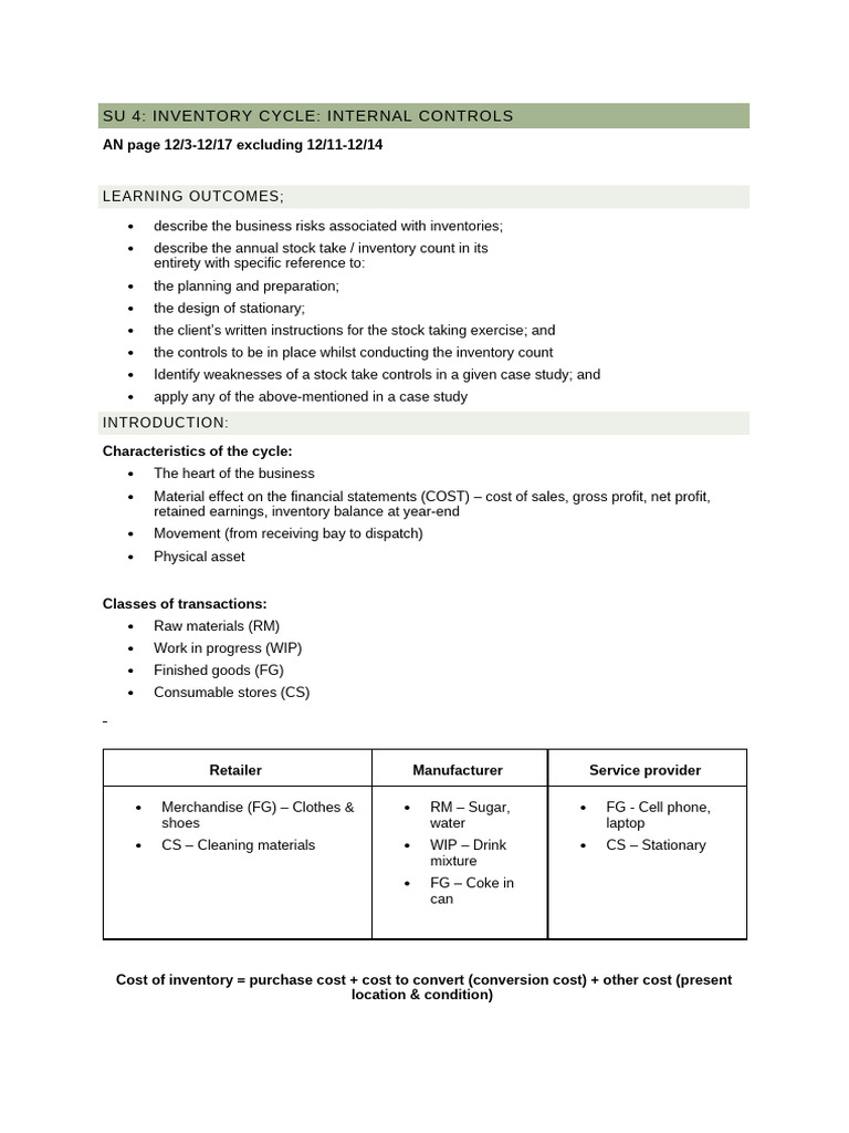 Inventory Cycle Internal Controls Overview | PDF | Inventory | Warehouse