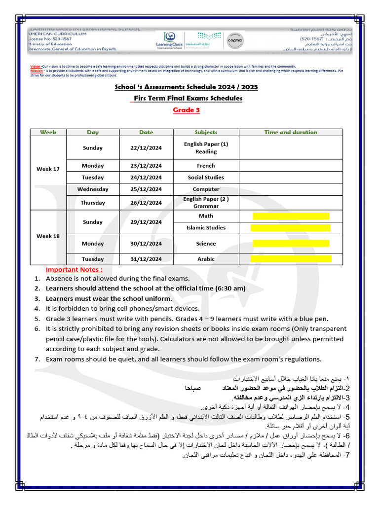 Grade 3-9 Final Exam Schedule 2024-2025 | PDF | Curriculum