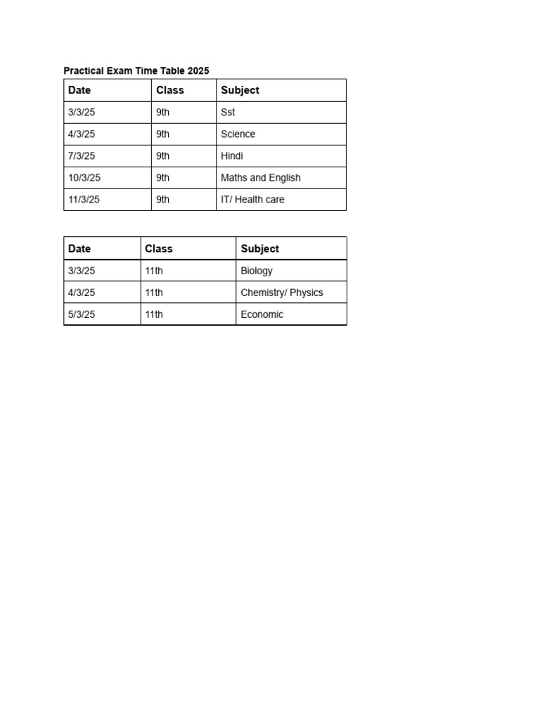 9th & 11th Grade Exam Schedule 2025 | PDF