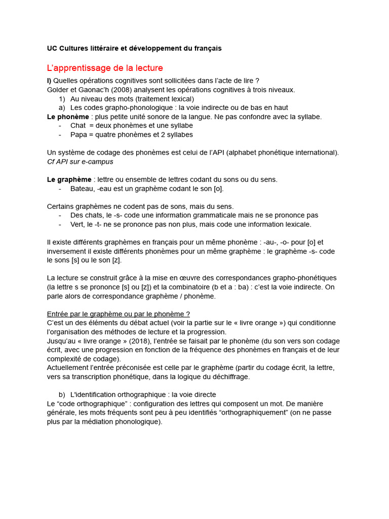 Apprentissage de la lecture en français | PDF | Syllabe | Sciences ...