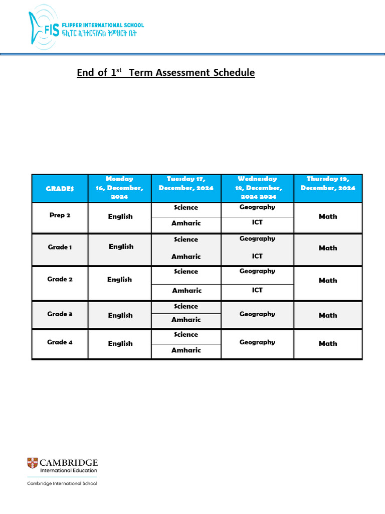 Eot Assessment Scedule For Prep Ii - Grade 4 | PDF