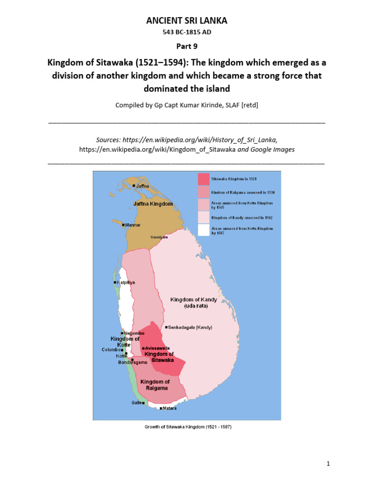 Kingdom of Sitawaka: 1521-1594 History | PDF