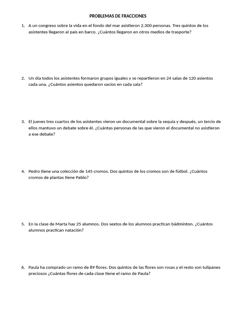 Problemas de fracciones para 4º primaria | PDF