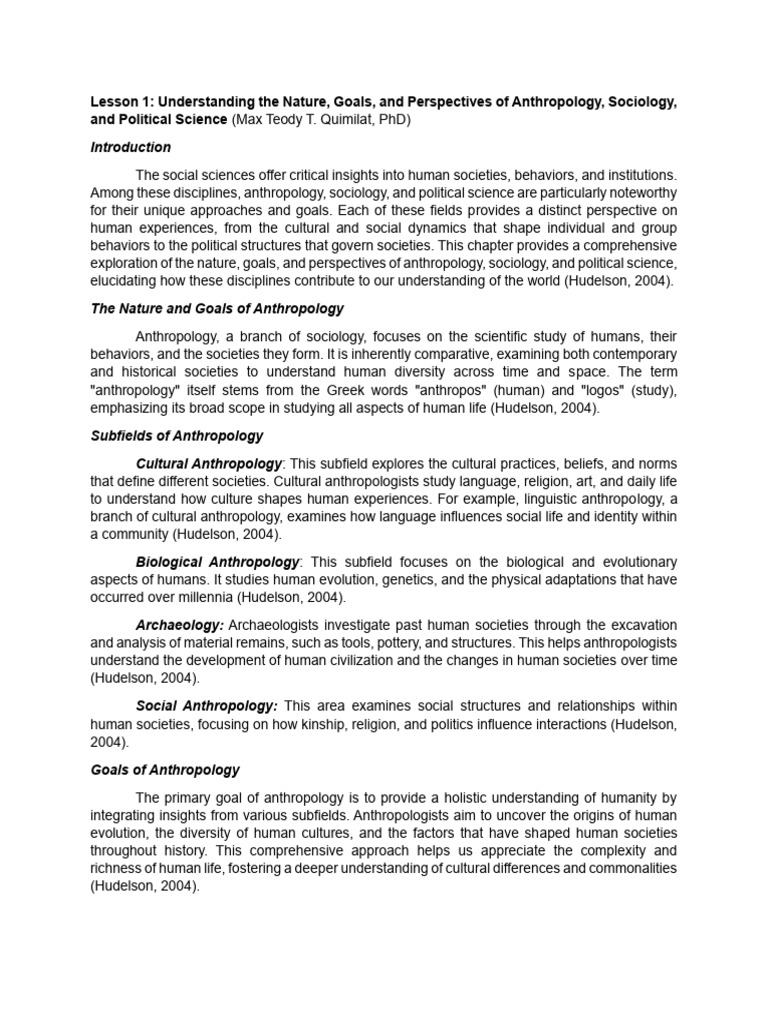 Understanding The Nature Goals and Perspectives of Anthropology ...