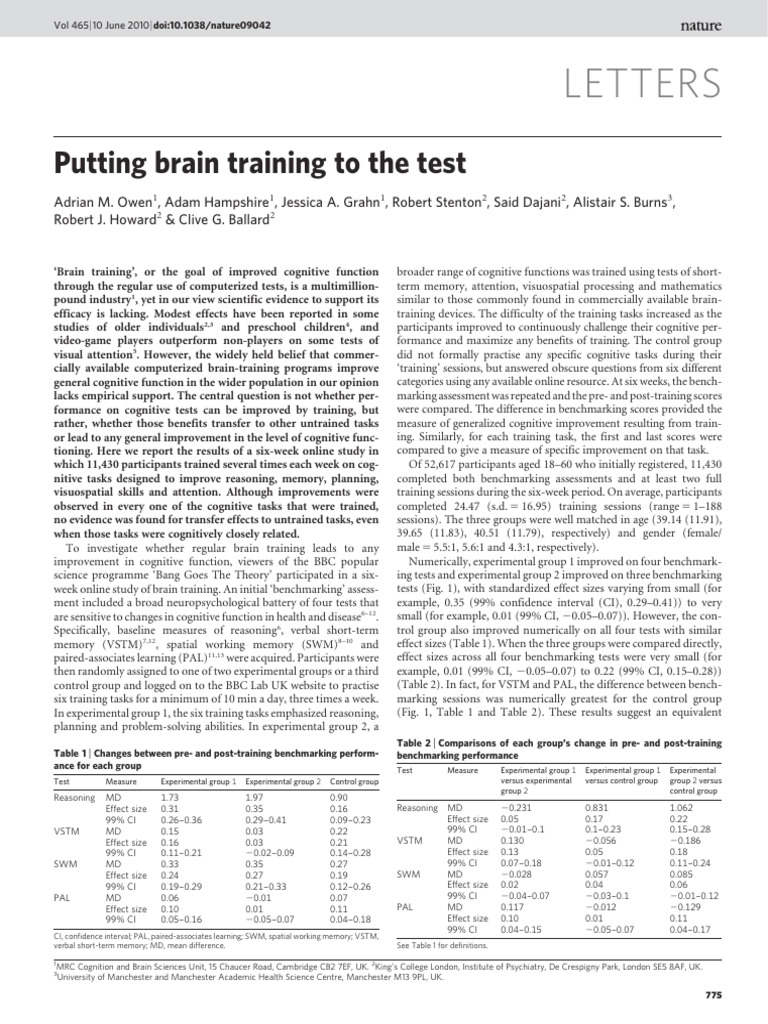 Brain Training Study: No Cognitive Gains | PDF | Working Memory | Memory
