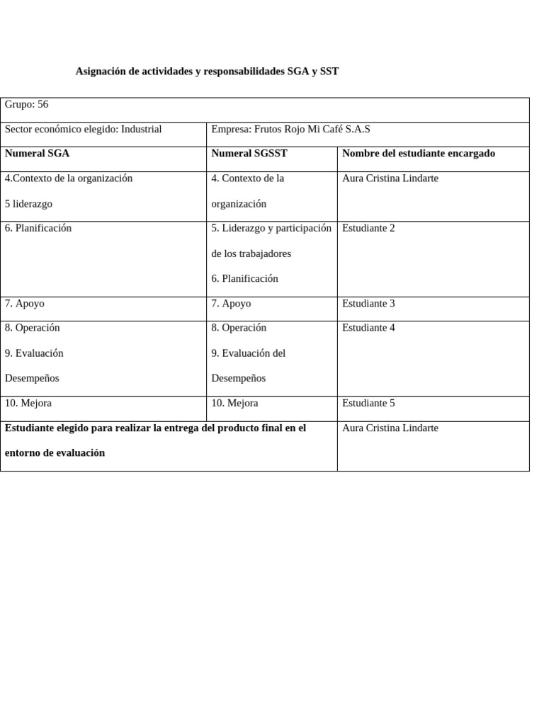 Asignación de Roles SGA y SST Industrial | PDF