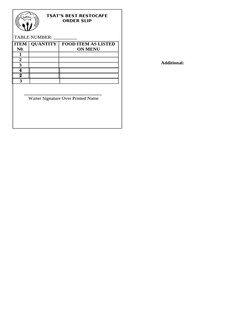 TSAT Restocafe Order Slip Template | PDF