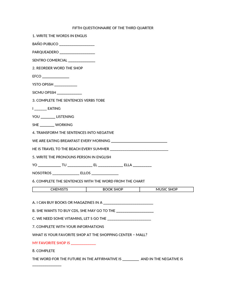 English Language Learning Questionnaire | PDF