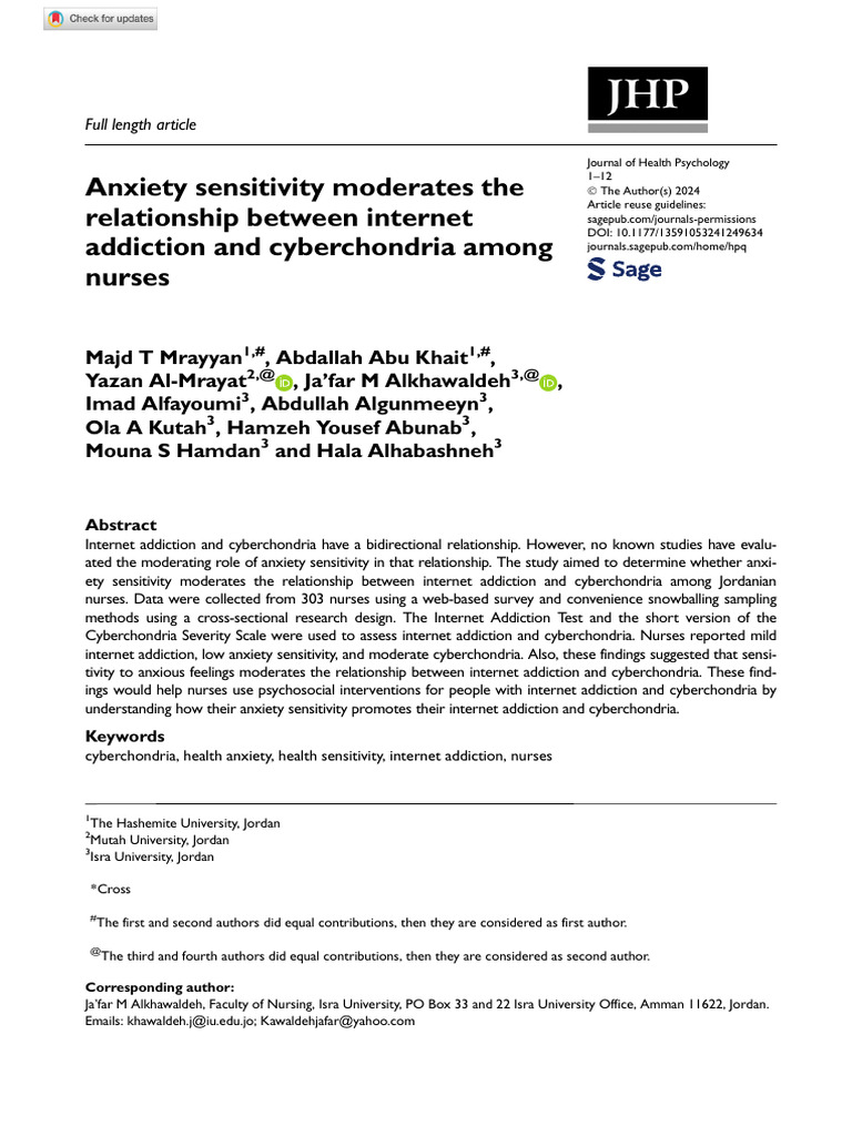 Anxiety Sensitivity Moderates the Relationship between | PDF | Anxiety ...
