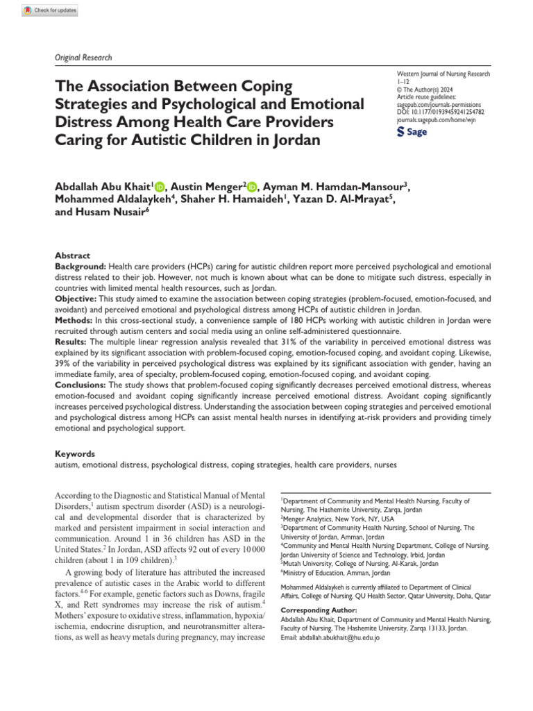 The Association Between Coping Strategies and Psychological and ...