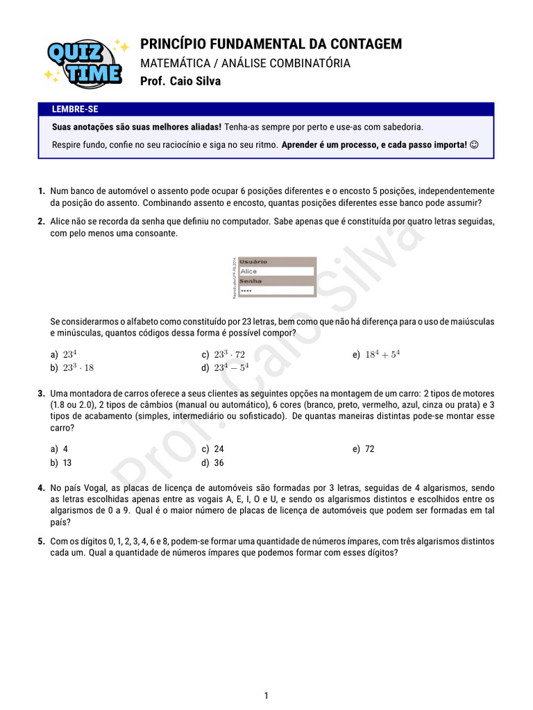 Princípio Fundamental Da Contagem | PDF | Carro