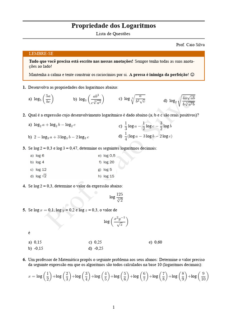 Propriedade Dos Logaritmos | PDF | Logaritmo | Matemática