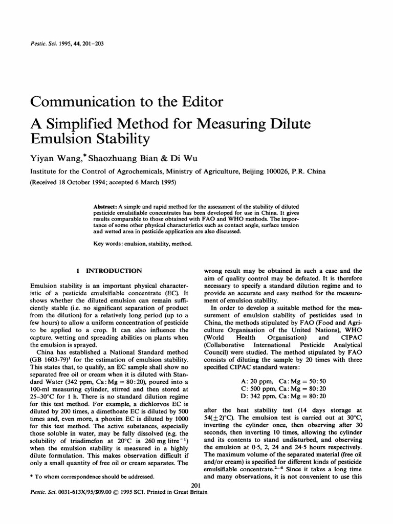 Simplified Emulsion Stability Method | PDF | Parts Per Notation | Emulsion
