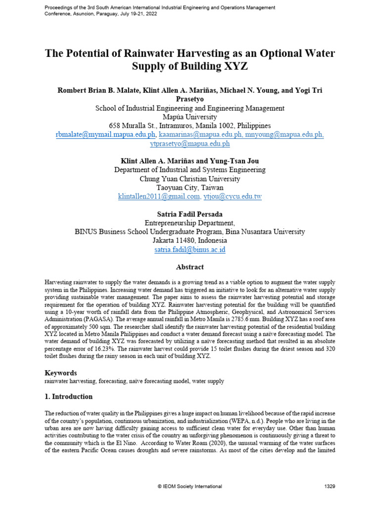 The Potential of Rainwater Harvesting As An Optional Water Supply of ...