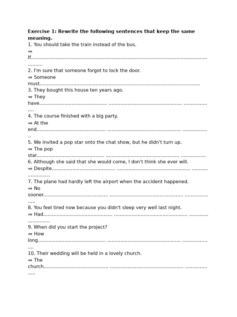 Sentence Rewriting Exercises for English | PDF