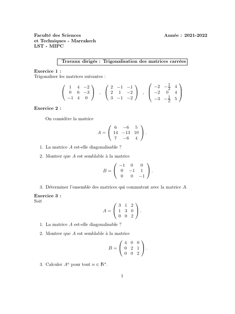 Trigonalisation et Diagonalisabilité des Matrices | PDF