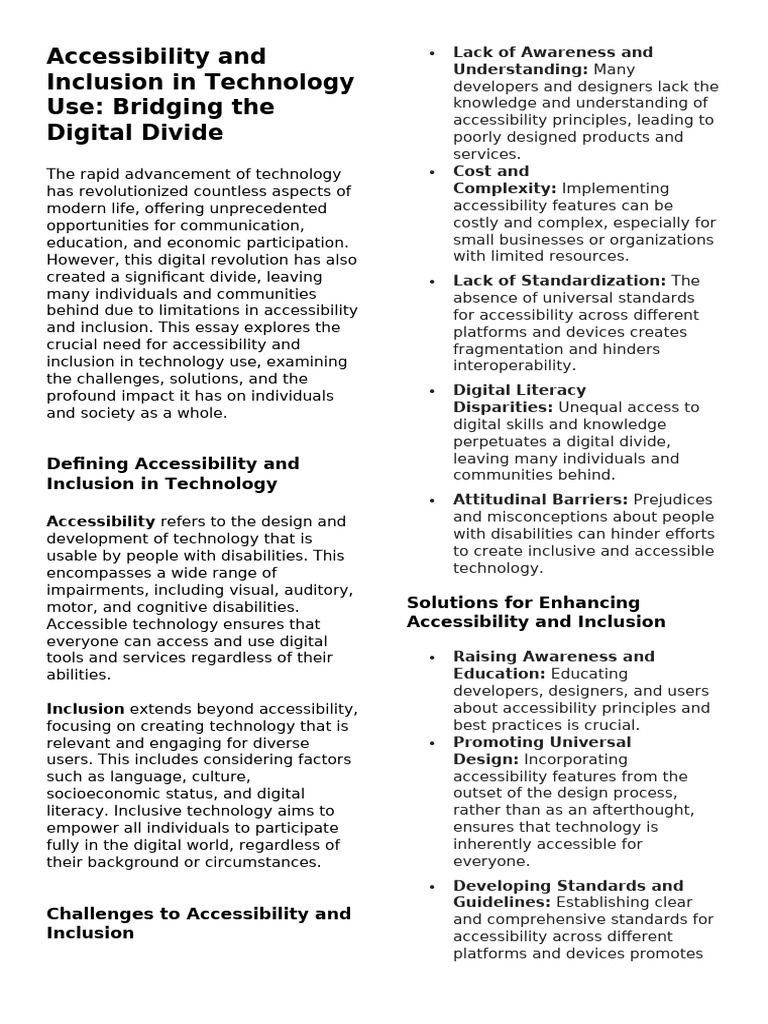 Accessibility and Inclusion in Technology Use | PDF | Accessibility ...