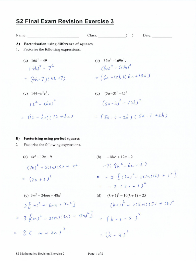 S2 Final Revision Exercise 3 Solutions | PDF