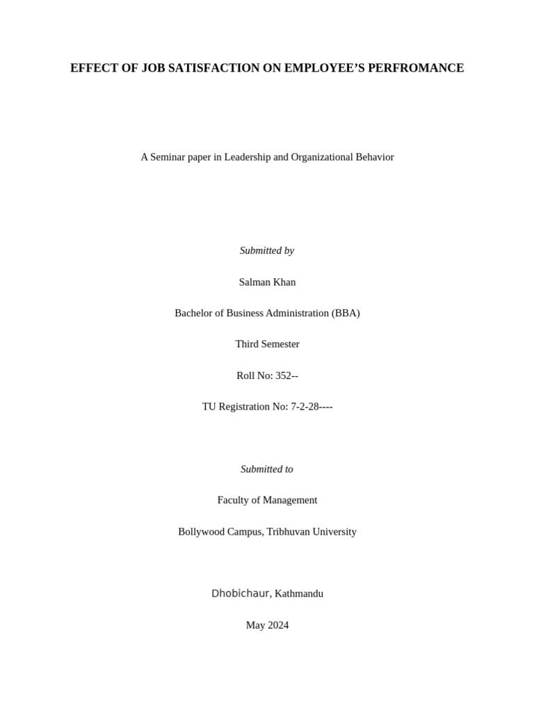 Job Satisfaction & Employee Performance | PDF | Cost Of Living | Job ...