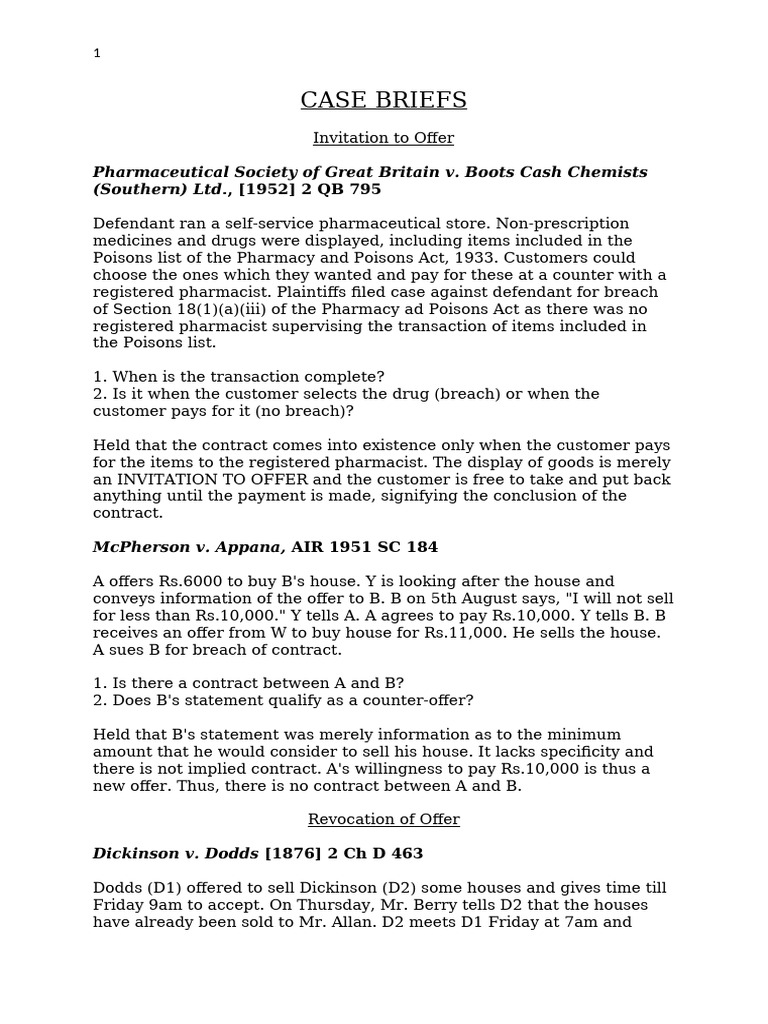 CASE BRIEFS ad | PDF | Estoppel | Consideration