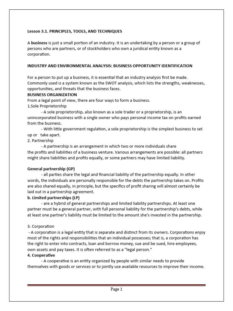 Lesson 3 Principles Tools and Techniques - Compress | PDF | Partnership ...