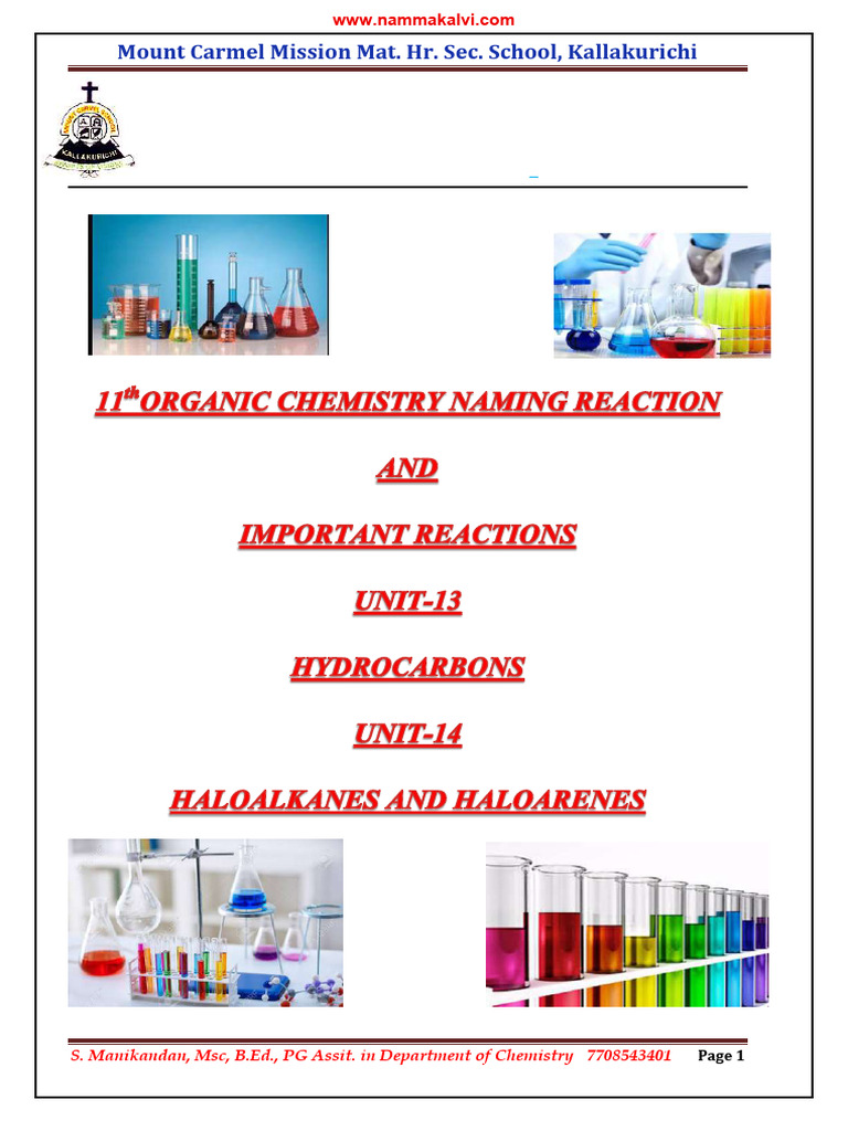 Class 11 Chemistry Name Reactions Guide | PDF | Chemical Reactions | Alkene