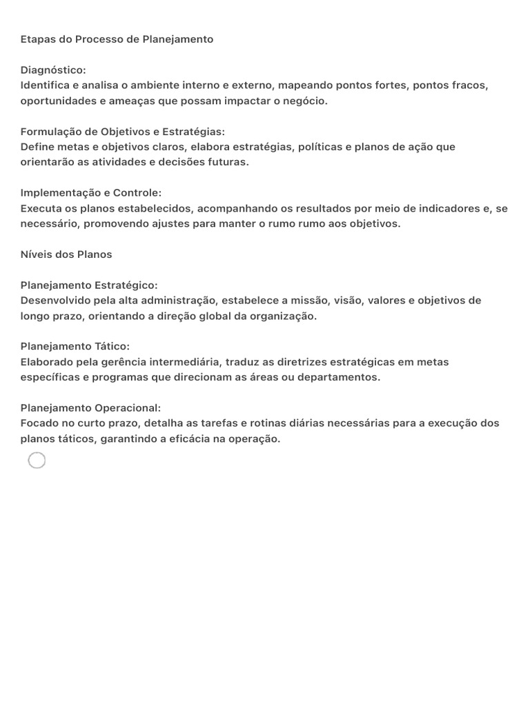 Etapas do Planejamento Empresarial | PDF