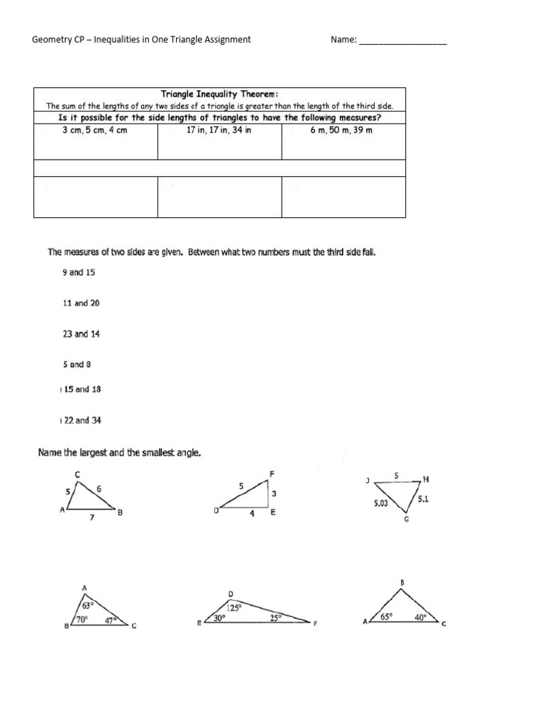 Patel, Shreya M Student - Triangle Inequilaties Assignment 24-25 | PDF