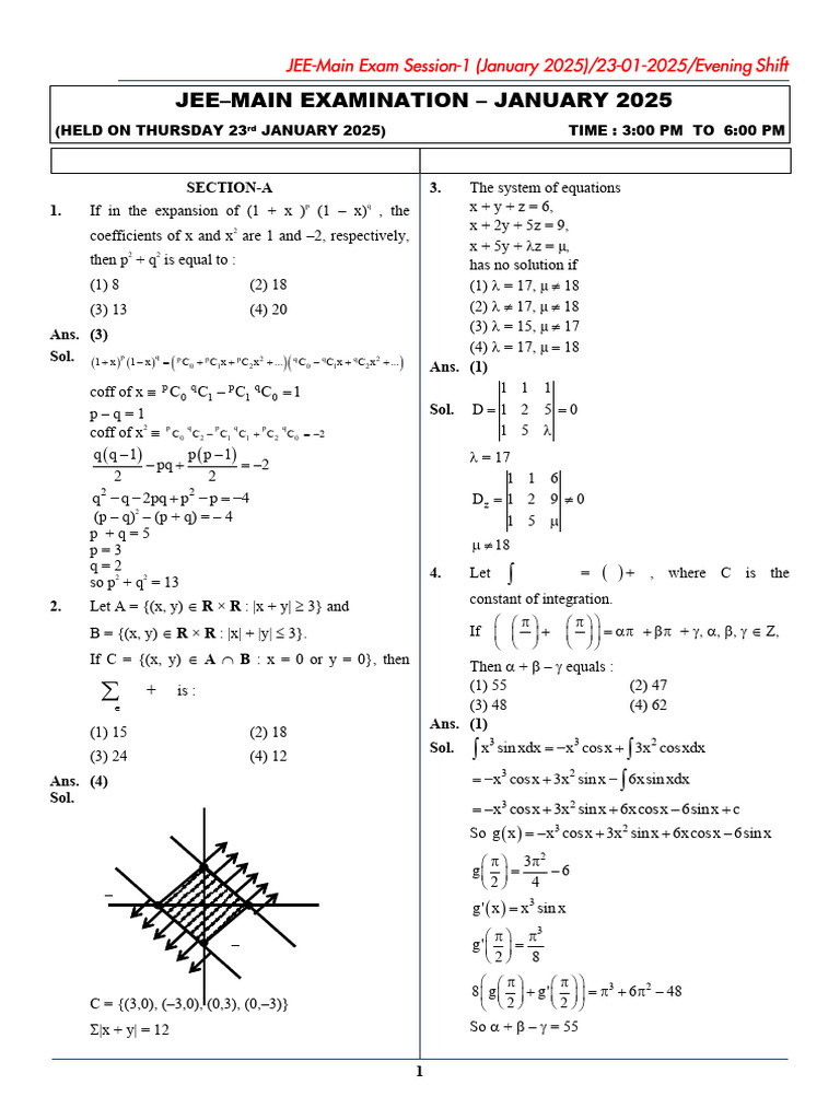 JEE Main 2025 Mathematics Test Solutions | PDF | Mathematics | Geometry