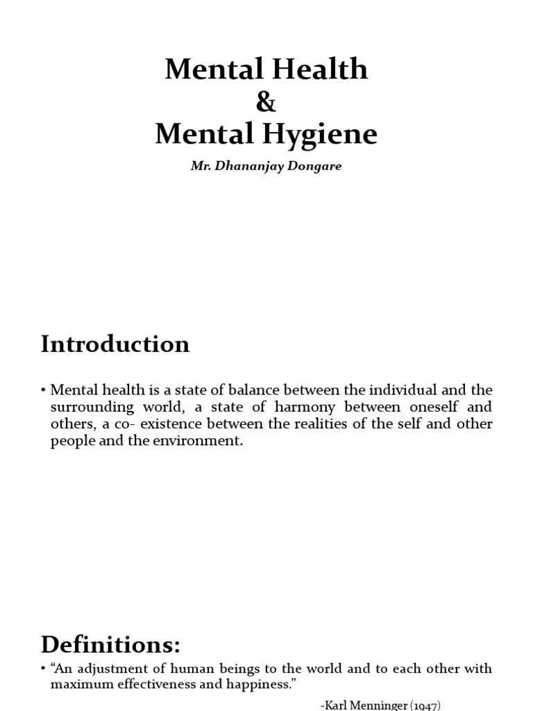 Mental Health Mental Hygiene | PDF | Mental Health | Mental Disorder
