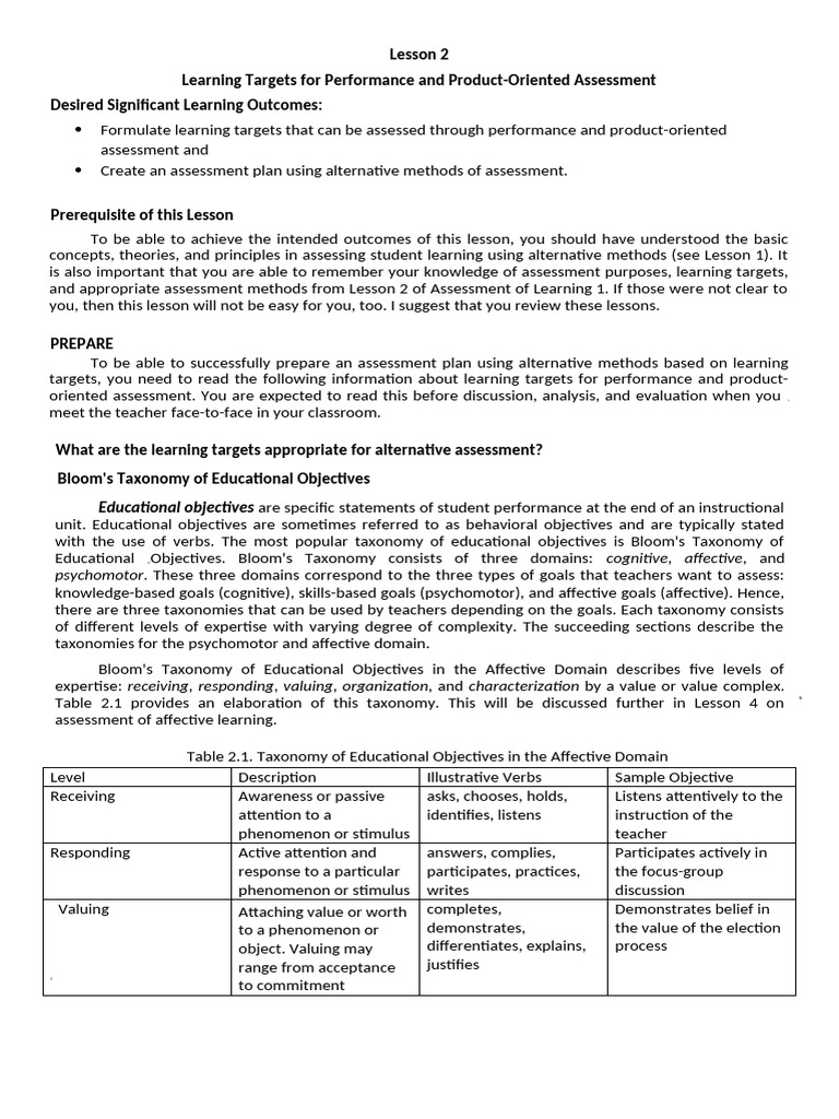 Learning Targets for Assessments | PDF | Educational Assessment | Learning
