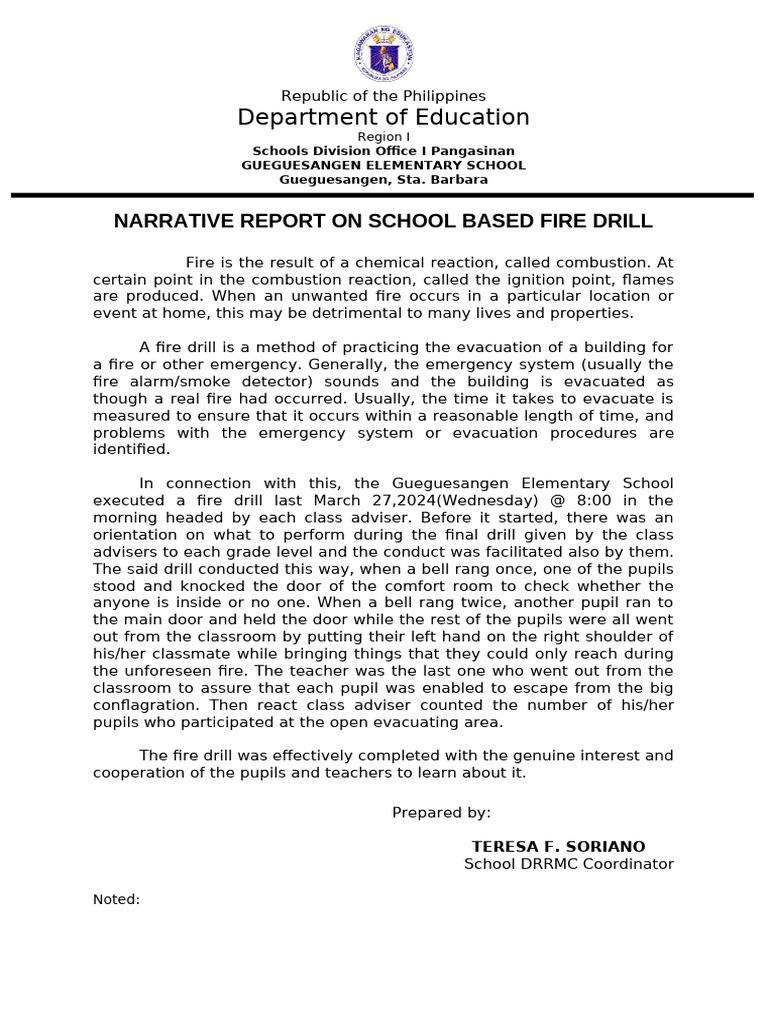 Fire Drill Narrative 2024 | PDF | Fires