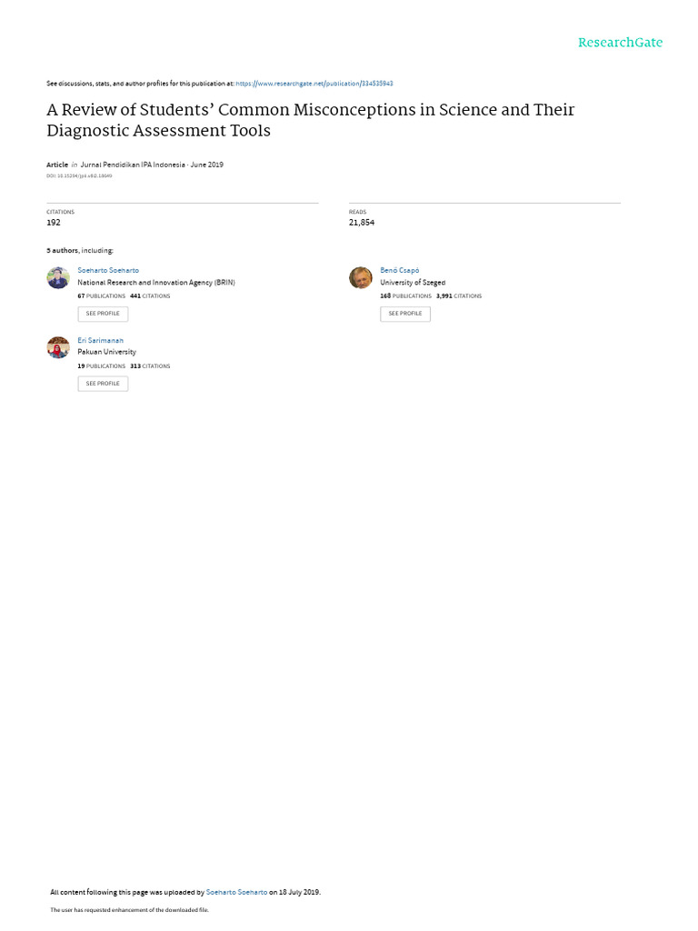 Science Misconceptions and Assessment Tools | PDF | Multiple Choice ...